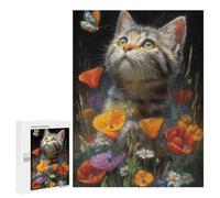 Kitten in Flowers with Butterfly -1 Puzzle 1000 Pièces Educa Jouet en Bois Cadeau Unique Décoration Intérieure Jeu Éducatif Challenge Toy Adultes Et Enfants À Partir De 14 Ans 500 PCS
