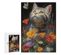 Kitten in Flowers with Butterfly -1 Puzzle 1000 Pièces Educa Jouet en Bois Cadeau Unique Décoration Intérieure Jeu Éducatif Challenge Toy Adultes Et Enfants À Partir De 14 Ans 300 PCS