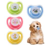 Kitten Pacifier 4 Pieces Suckling Soother Cute Pattern Silicone Pet Chew Supplies with Dust Cover for Teething Exercise Development Calming