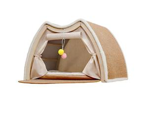 Kitten Scratcher Tent - Wooden Cat House for Bedroom Living Room | Sisal Board Bed, Size A 50x40x40cm B 50x40x32cm, Indoor Winter Pet Room Floor Accessory, Play Sleep Shelter for Cats