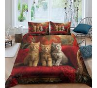 Kitten Sitting on The Sofa with Floral and Plant Elements Parure De Lit De en Microfibre Ensemble De Housse De Couette Imprimé 3D Taie d'oreiller, pour Adultes Enfants Filles Garçon Double（200x200cm）