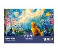 Kitten Sitting on The Windowsill 1000 Pcs Carton Premium Coffret De Puzzles Van-Gogh Style Starry Sky Stimulant Et Éducatif Jeu Créatif Puzzles As Birthday Gifts 38x26cm/1000pcs