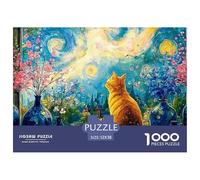 Kitten Sitting on The Windowsill 1000 Pièces Carton Extra-épais Lot de Puzzles Van-Gogh Style Starry Sky Stimulant Et Éducatif Jeu Créatif Puzzles As Birthday Gifts 52x38cm/1000pcs