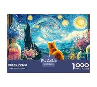 Kitten Sitting on The Windowsill 1000 Pièces Carton Premium Lot de Puzzles Van-Gogh Style Starry Sky Anti-Stress Défi Unique Puzzles pour Adultes Et Enfants 38x26cm/1000pcs