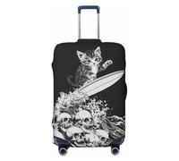 Kitten Surfs Skull Wave Housses de bagage de voyage - Housses de bagages élastiques pour valises de protection pour bagages 18-32 pouces, Noir, G