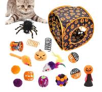 Kitten Toys for Indoor Kittens - Halloween-Themed Catnip Toy Set, Cat Toy, Feather Toys, and Cat Play Tunnel for Small Pets, Rabbits, and Kittens - Fun and Engaging Playtime