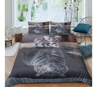 Kitten walking Ensemble De Literie Microfibre résistante 3 pièces 3D Effet Confortable Fantaisie animal reflection Parure de Lit avec Fermeture Éclair Douce for Chambre de garçons Single（140x200cm）