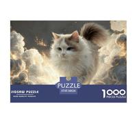 Kitten Walking on Clouds 1000 Pcs Carton Extra-épais Lot de Puzzles Fluffy Cat in Fiery Clouds Stimulant Et Éducatif Défi Unique Puzzles As Birthday Gifts 38x26cm/1000pcs