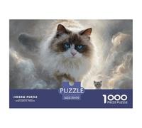 Kitten Walking on The Clouds 1000 Pcs Carton Premium Coffret De Puzzles Grey Tabby Cat Stimulant Et Éducatif Jeu Familial Puzzles pour Adultes Et Enfants 70x50cm/1000pcs