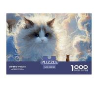 Kitten Walking on The Clouds 1000 Pcs Carton Premium Lot de Puzzles Grey Tabby Cat Anti-Stress Jeu Familial Puzzles As Birthday Gifts 52x38cm/1000pcs