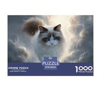 Kitten Walking on The Clouds 1000 Pièces Carton Extra-épais Lot de Puzzles Grey Tabby Cat Stimulant Et Éducatif Jeu Créatif Puzzles pour Adultes Et Enfants 38x26cm/1000pcs