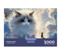 Kitten Walking on The Clouds 1000 Pièces Carton Premium Coffret De Puzzles Grey Tabby Cat Stimulant Et Éducatif Jeu Familial Puzzles pour Adultes Et Enfants 70x50cm/1000pcs