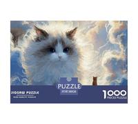 Kitten Walking on The Clouds 1000 Pièces Carton Premium Lot de Puzzles Grey Tabby Cat Anti-Stress Jeu Créatif Puzzles pour Adultes Et Enfants 38x26cm/1000pcs