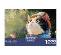 Kitten with Yellow Eyes 1000 Pcs Carton Premium Lot de Puzzles Kitty with Hat Stimulant Et Éducatif Défi Unique Puzzles pour Adultes Et Enfants 38x26cm/1000pcs