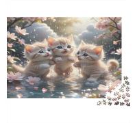 Kittens Rain Flowers Recycled Board Puzzle: Three Fluffy Kittens by Water for Adults and Kids Age 12 Years Great Gift 38x26cm/1000pcs
