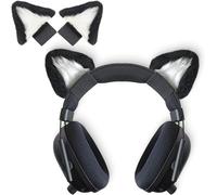 Kitty Ears Décoratif pour Écouteurs,Universel Cospaly Oreilles Décoration de Chat Mignon,Compatible avec Headsets HyperX Logi etc.,Installation avec Sangles de Fixation Réglables,Noir