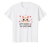 Kitty Kisses Fix Everything - Adorable Chat Amoureux T-Shirt, Enfant, Blanc, 10 Ans
