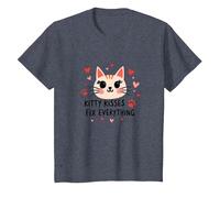 Kitty Kisses Fix Everything - Adorable Chat Amoureux T-Shirt, Enfant, Bleu Chiné, 3 Ans