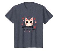 Kitty Kisses Fix Everything - Adorable Chat Amoureux T-Shirt, Enfant, Bleu Chiné, 6 Ans