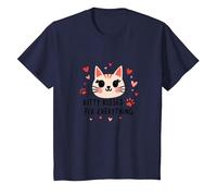 Kitty Kisses Fix Everything - Adorable Chat Amoureux T-Shirt, Enfant, Bleu Marine, 4 Ans