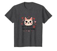 Kitty Kisses Fix Everything - Adorable Chat Amoureux T-Shirt, Enfant, Chiné Foncé, 4 Ans