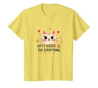 Kitty Kisses Fix Everything - Adorable Chat Amoureux T-Shirt, Enfant, Citron, 3 Ans
