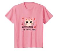 Kitty Kisses Fix Everything - Adorable Chat Amoureux T-Shirt, Enfant, Rose, 8 Ans