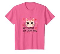 Kitty Kisses Fix Everything - Adorable Chat Amoureux T-Shirt, Enfant, Rose Chiné, 12 Ans