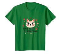 Kitty Kisses Fix Everything - Adorable Chat Amoureux T-Shirt, Enfant, Vert Kelly, 6 Ans