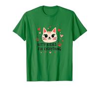 Kitty Kisses Fix Everything - Adorable Chat Amoureux T-Shirt, Homme, Vert Kelly, 3XL