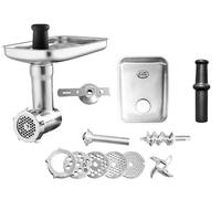 Kitty Professional Hachoir à viande en acier inoxydable pour robot de cusine avec disques perforés, couteau hachoir, tube de remplissage pour saucisses, filière à biscuit, compatible avec Kitchen Aid