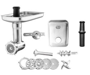 Kitty Professional Hachoir à viande en acier inoxydable pour robot de cusine avec disques perforés, couteau hachoir, tube de remplissage pour saucisses, filière à biscuit, compatible avec Kitchen Aid