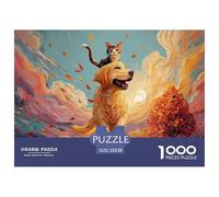 Kitty Riding on The Back of A Dog 1000 Pcs Carton Extra-épais Coffret De Puzzles Dog & Kitten Stimulant Et Éducatif Jeu Créatif Puzzles pour Adultes Et Enfants 52x38cm/1000pcs