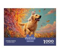 Kitty Riding on The Back of A Dog 1000 Pcs Carton Extra-épais Coffret De Puzzles Happy Puppy Anti-Stress Jeu Créatif Puzzles As Birthday Gifts 70x50cm/1000pcs