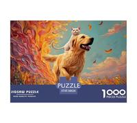 Kitty Riding on The Back of A Dog 1000 Pcs Carton Premium Coffret De Puzzles Happy Puppy Stimulant Et Éducatif Jeu Familial Puzzles As Birthday Gifts 38x26cm/1000pcs