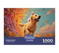 Kitty Riding on The Back of A Dog 1000 Pièces Carton Premium Lot de Puzzles Happy Puppy Stimulant Et Éducatif Jeu Familial Puzzles As Birthday Gifts 52x38cm/1000pcs