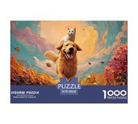 Kitty Riding on The Back of A Dog 1000 Pièces Carton Premium Lot de Puzzles Happy Puppy Stimulant Et Éducatif Jeu Familial Puzzles pour Adultes Et Enfants 38x26cm/1000pcs