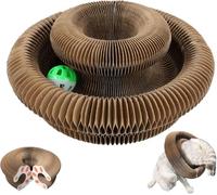 Kitty Spin Griffoir en Carton Ondulé Multifonction avec Balle Et Clochette, Jouet Interactif avec Balle, Planche À Griffer Pliable pour Jeu Et Entretien des Griffes (1 pièces)