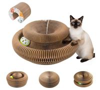 Kitty Spin Griffoir en Carton Ondulé Multifonction avec Balle et Clochette, pour Jeu et Entretien des Griffes, Planche à Griffer Pliable pour Intérieur et Extérieur,Adapté à Tous Les Âges (A)