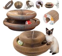 Kitty Spin Griffoir en Carton Ondulé Multifonction avec Balle et Clochette, pour Jeu et Entretien des Griffes, Planche à Griffer Pliable pour Intérieur et Extérieur,Adapté à Tous Les Âges (A+B)