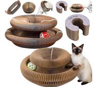 Kitty Spin Griffoir en Carton Ondulé Multifonction avec Balle et Clochette, pour Jeu et Entretien des Griffes, Planche à Griffer Pliable pour Intérieur et Extérieur,Adapté à Tous Les Âges (B+B)