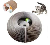 Kitty Spin Jouet Interactif pour Chat d’Intérieur, Royaume Félin Jouet Interactif pour Chats, Griffoir Pliable en Carton Accordéon avec Balle, Tunnel Modulable (C)