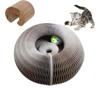 Kitty Spin Jouet Interactif pour Chat d’Intérieur, Royaume Félin Jouet Interactif pour Chats, Griffoir Pliable en Carton Accordéon avec Balle, Tunnel Modulable (A)