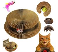 Kittyshifter Griffoir Modulable, Griffoir pour Chat avec Balle Cloche, 2 en 1 Pliable Magic Organ Cat Scratching Board, pour Chats Tout âGe, Instinct De Chasse FéLins (C Motif Bois)