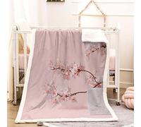 KITUNE Plaid Couverture Polaire Fleurs De Cerisier Japonais 3D Fleur Rose Douce Chaude Microfibre ete Hiver Couverture en Flanelle 130x150 pour Jeté de Canapé, Dessus de lit pour Enfant Fille Garcon