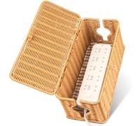 Kitwe Boîte de rangement de câbles en osier avec couvercle - Panier de rangement en rotin tissé à la main pour carte d'extension, support de rangement pour cordon pour la maison, le bureau, le salon