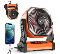 KITWLEMEN Ventilateur de camping alimenté par batterie 20 000 mAh - Refroidissement 58 h maximum, ventilateur de bureau à piles rechargeables avec 4 vitesses, lumière vive et crochet de suspension