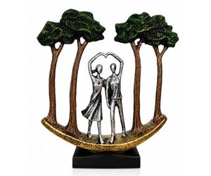 Kityemo Sculpture Couple en résine Formant Un cœur sous Deux Arbres | Couple levant les bras pour former un cœur sous deux arbres ; décoration symbolique et cadeau pour amoureux.