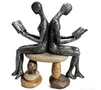 Kityemo Sculpture Couple Lecture en résine, Statuette pour étagère | Résine, 20 cm, couple en lecture sur banc effet pierre, idéal pour étagère, console ou bureau, cadeau d’anniversaire