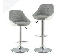 KITYTETY Lot de 2 Tabourets de Bar et Cuisine Design SIG - Chaises de Bar - Rotation à 360° et Hauteur Réglable (Gris et Blanc)